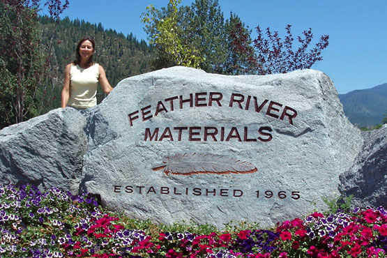 Engravaed granite stone busienss sign for Feather River Materials