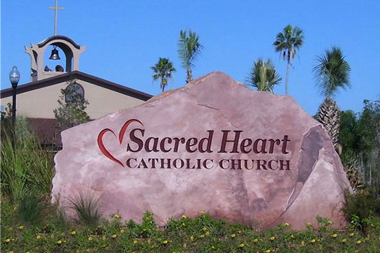 Large Sandstone Sign Engraved for Sacred Heart Catholic Church