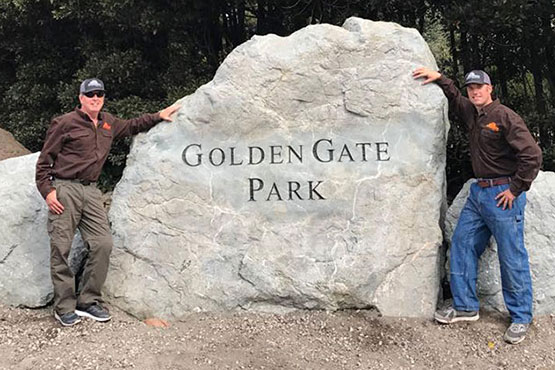 Large granite boulder sign for Golden Gate Park, San Francisco, CA