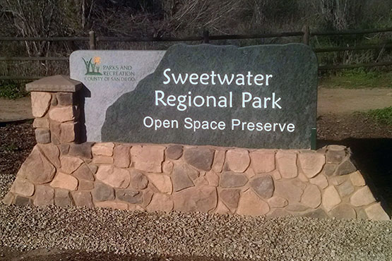 Polished stone sign for Sweetwater Regional Park Open Space Preserver, San Diego, CA