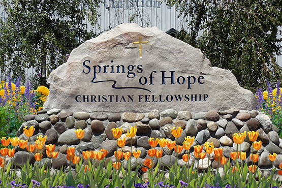 Engraved stone sign for Sprints of Hope Christian Fellowship
